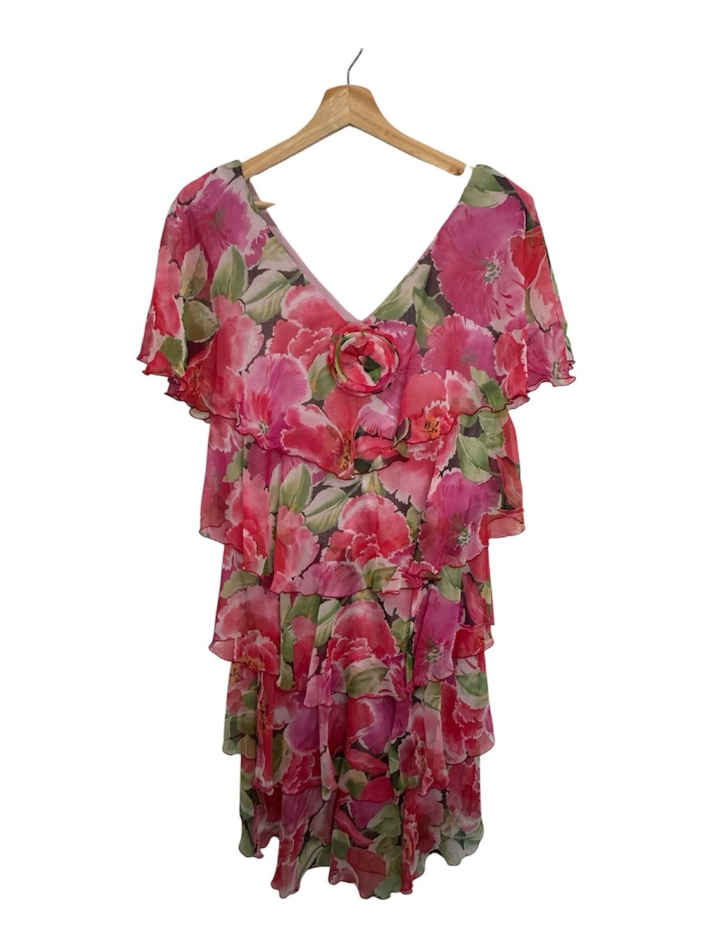 Vintage 90s Made in USA Pantagis Floral Chiffon Tiered Dress Size 10